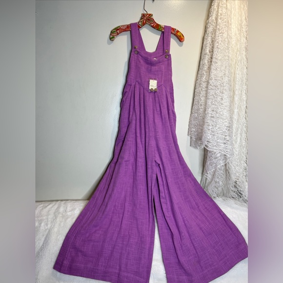 Free People Sun-Drenched Overalls Wide Leg Cute Jumpsuit - Picture 3 of 5